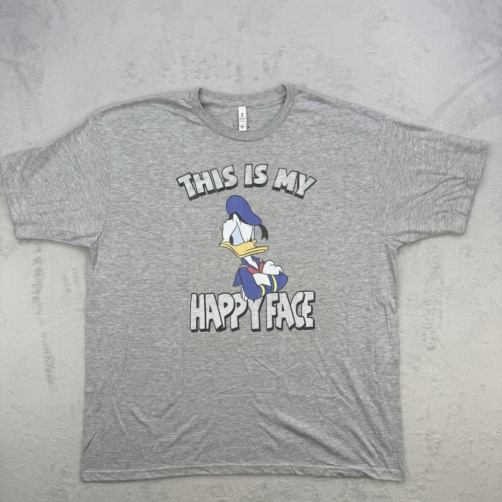 Zuni Donald Duck This is My Happy Face T Shirt Mens 2XL Grey Disney Graphic
